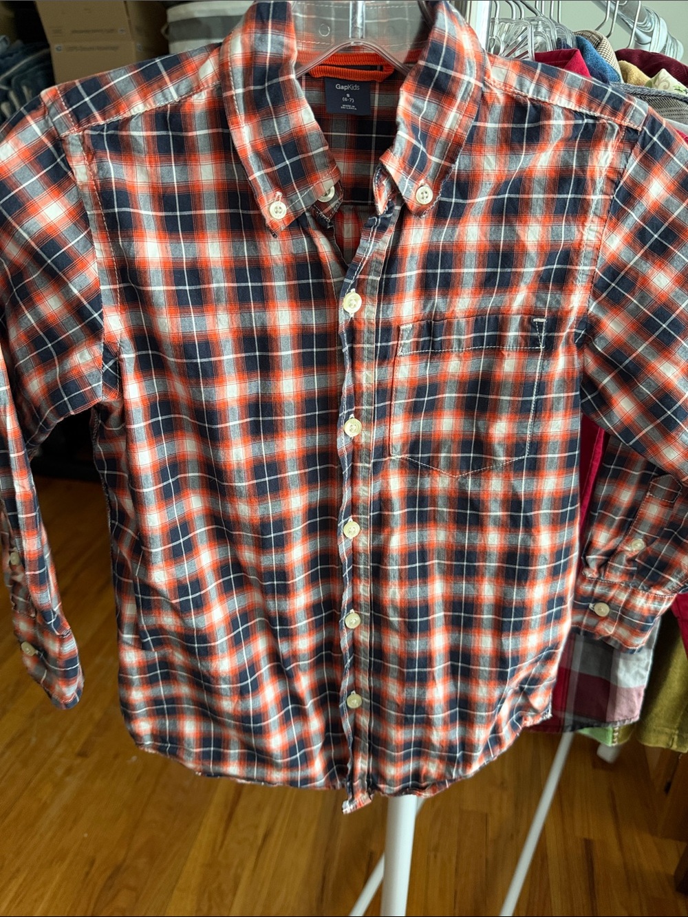 GAP Orange & Navy Plaid Button-Down Shirt